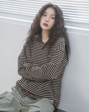 FF STRIPE COLLAR L/S TEE(BROWN)