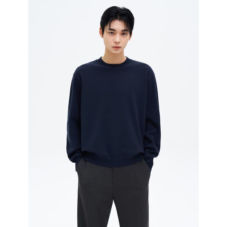 하이게이지 넥포인트 이너 니트 풀오버  네이비
