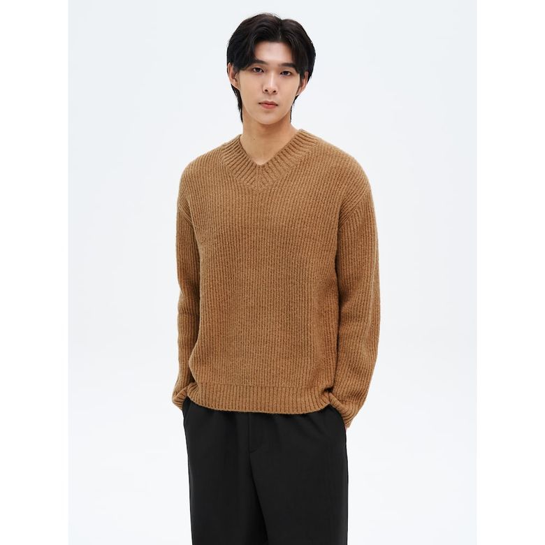 볼드 브이넥 니트  머스타드
