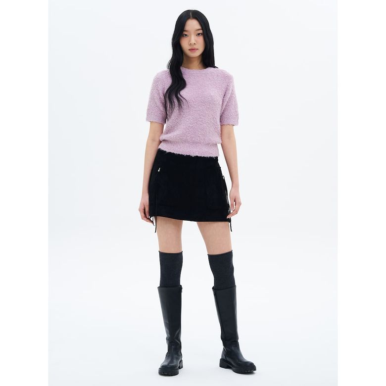 스웨이드 미니 스커트  블랙