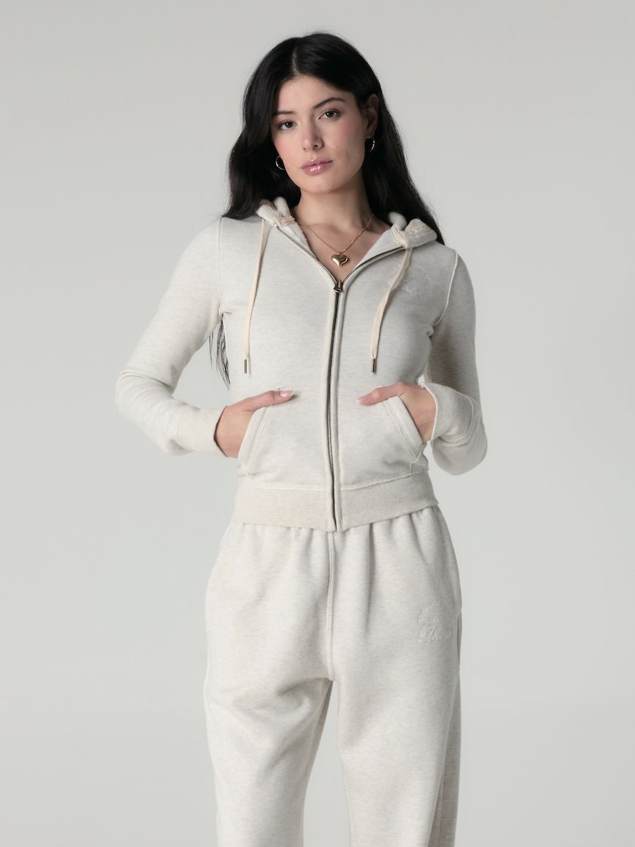 MUSINSA公式 | GLOWNY BOLD CROP ZIP UP (OATMEAL)