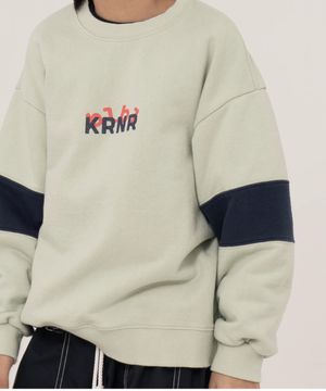 아트 오버사이즈 슬리브 컬러 블록 맨투맨 라이트민트