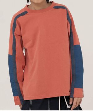 풀 테잎드 털러 블록 긴팔티 오렌지