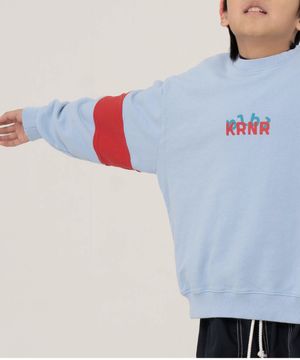 아트 오버사이즈 슬리브 컬러 블록 맨투맨 라이트블루