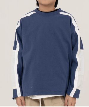 풀 테잎드 털러 블록 긴팔티 네이비