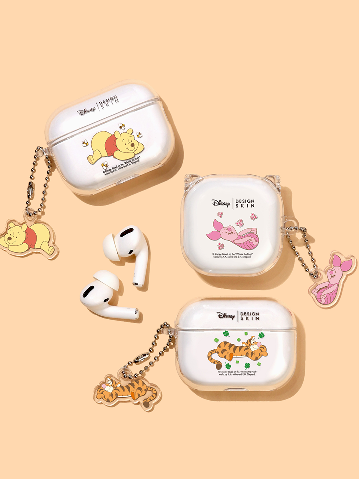 디자인스킨(DESIGNSKIN) [디즈니] 갤럭시 버즈2/프로/라이브 클리어 케이스+키링 세트-위니더푸