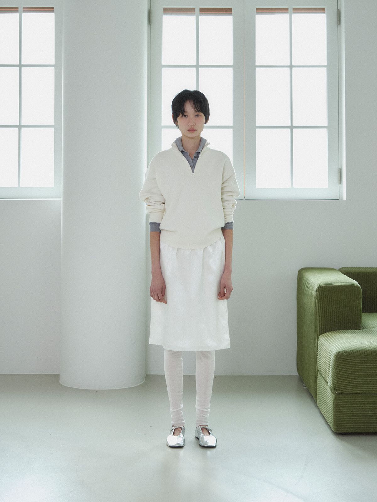 리플레인(REPLAIN) CASHMERE COTTON HALF ZIP-UP TOP_OFF WHITE