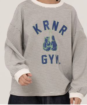 엔비 박서 스트라이프 와이드핏 긴팔티 아이보리