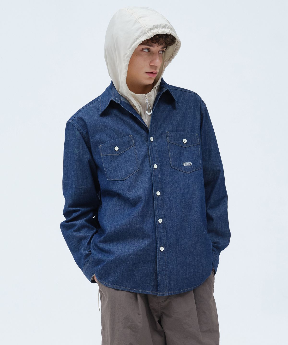 아웃도어 프로덕츠(OUTDOOR PRODUCTS) STANDARD POCKET DENIM SHIRTS (DEEP BLUE)