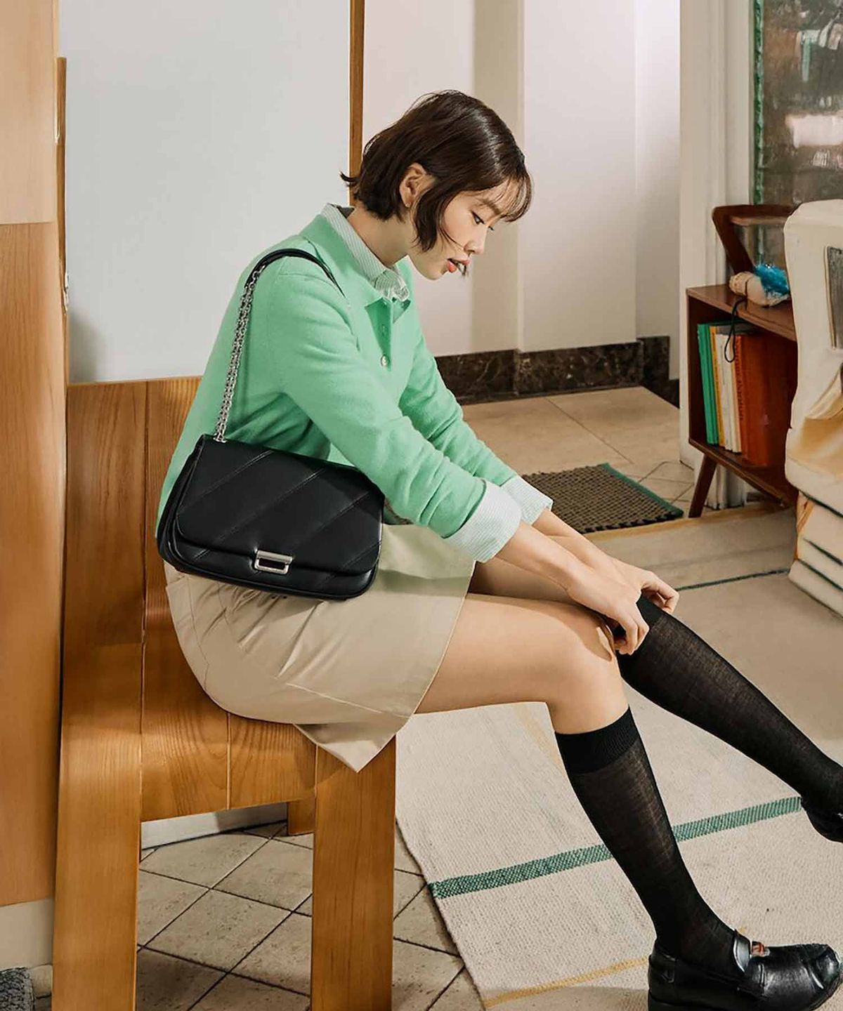 빈폴 액세서리(BEANPOLE ACCESSORY) 노라 미디엄 체인 숄더백 - 블랙