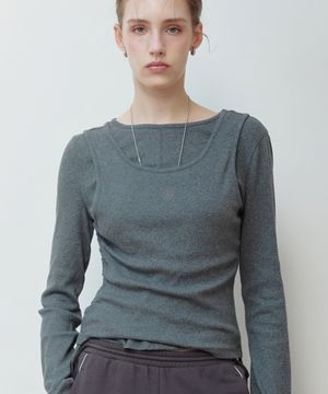 슬리브리스 레이어드 티셔츠 2 IN 1 세트 GR