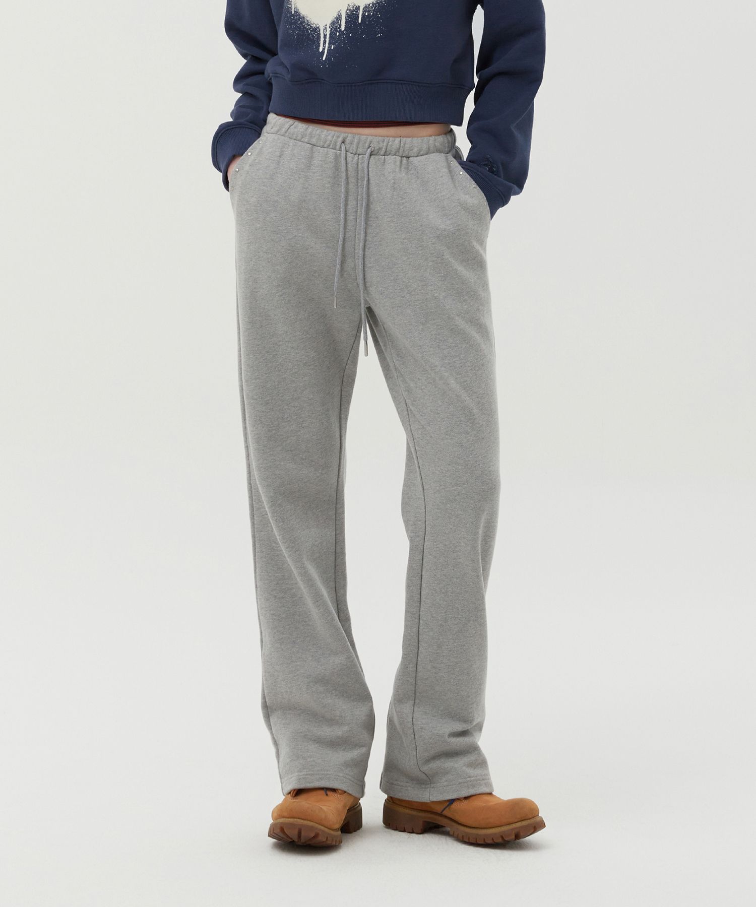 MUSINSA | KIRSH Studded Point Cutting Track Pants [Melange Grey]