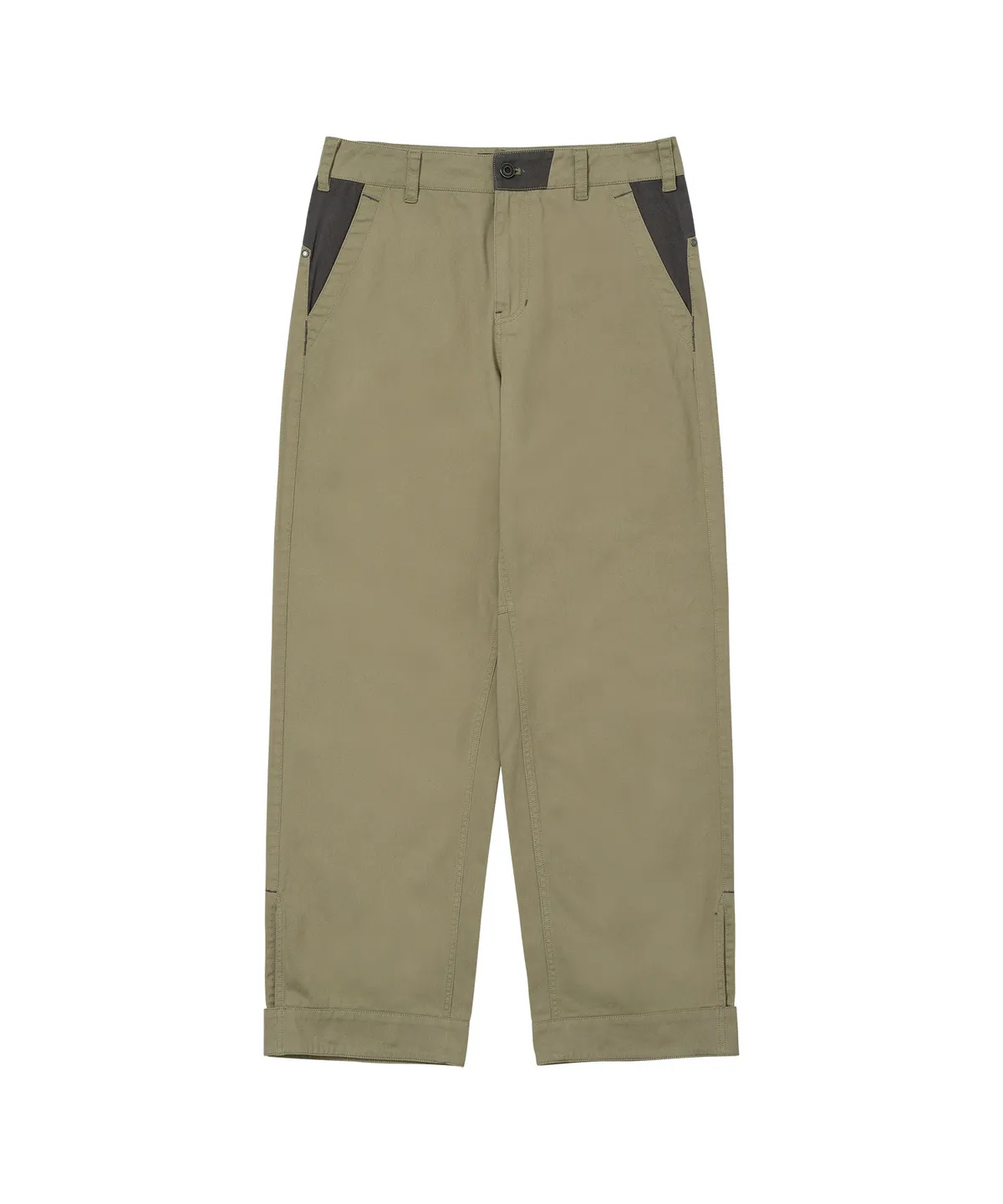 웰빙익스프레스(WELLBEING EXPRESS) Color Blocked Wide Cotton Pants Khaki Beige