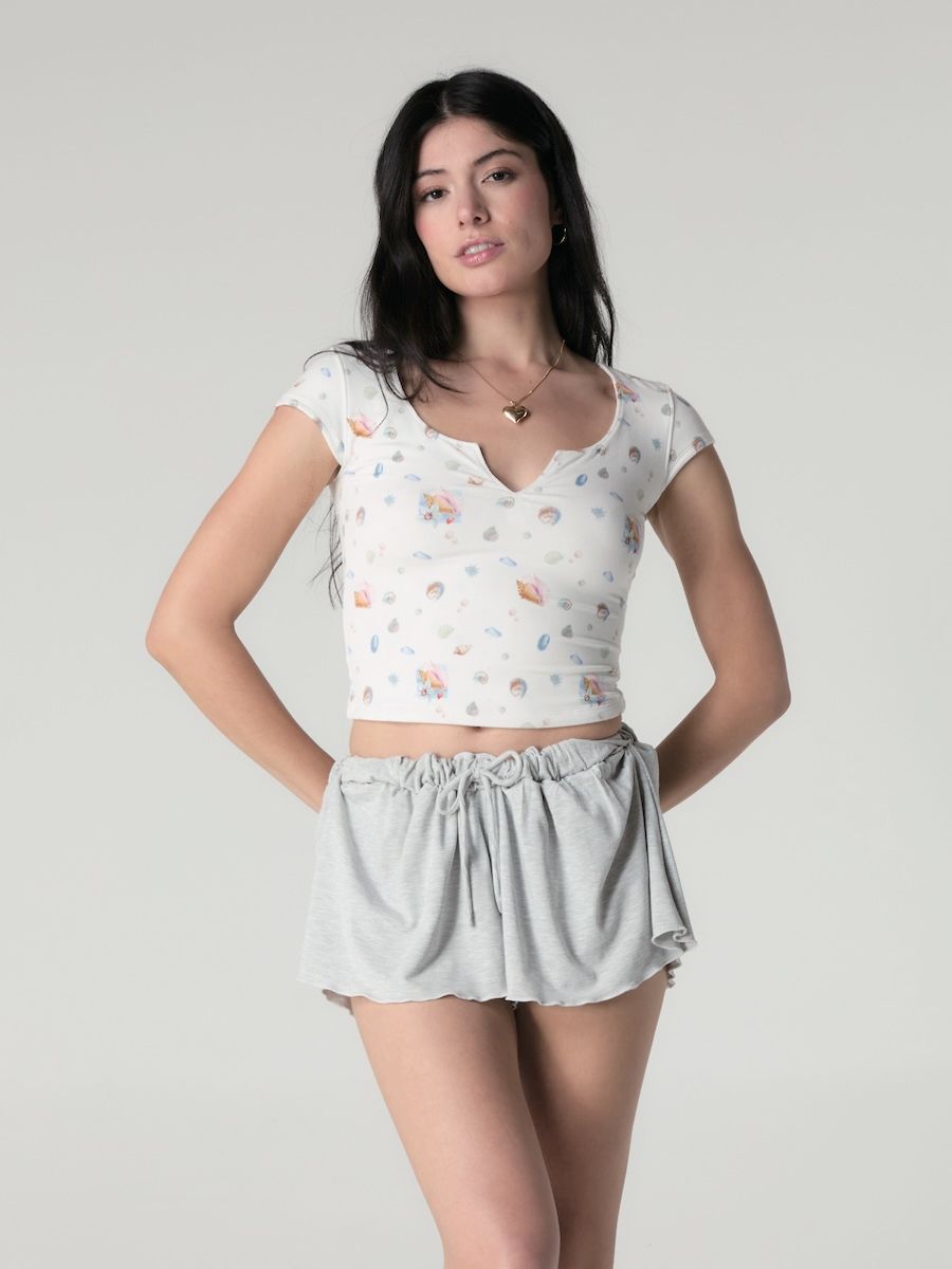 【GLOWNY】韓国人気★(S,M) SLEEK SLIT TEE SLEEK SLIT TEE (WHITE MELANGE) - GLOWNY