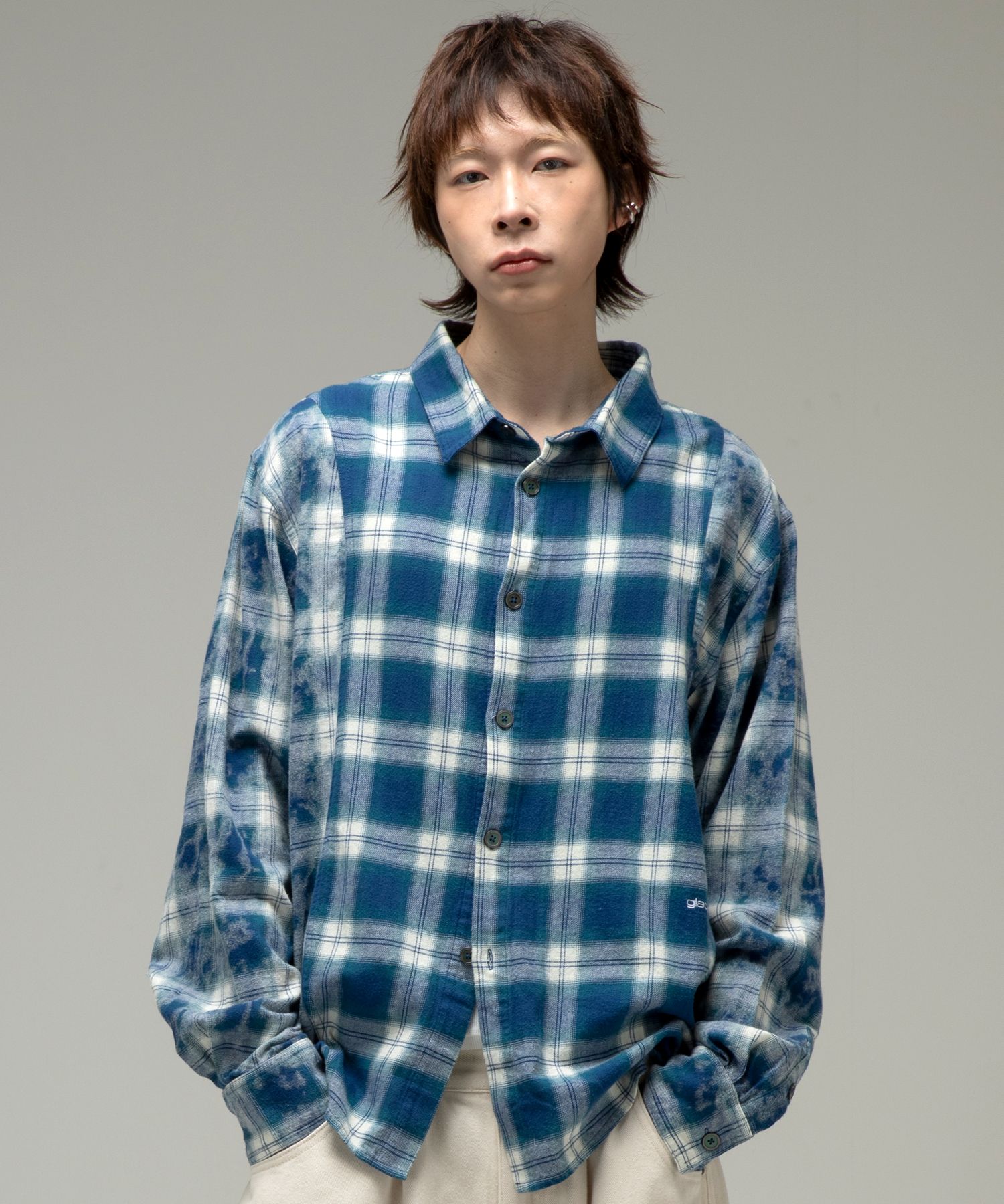 MUSINSA公式 | GLACK GS008 パンクウォッシュドチェックシャツ (BLUE)