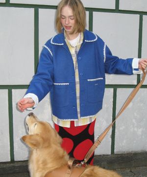 CONTRAST STITCH COTTON JACKET BLUE