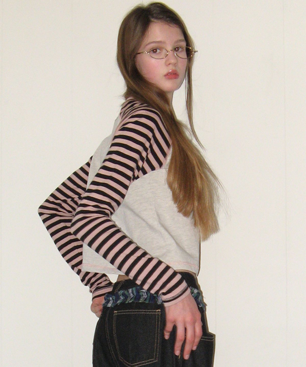 론론(RONRON) OUTSTITCH STRIPE RAGLAN LONG SLEEVE PINK