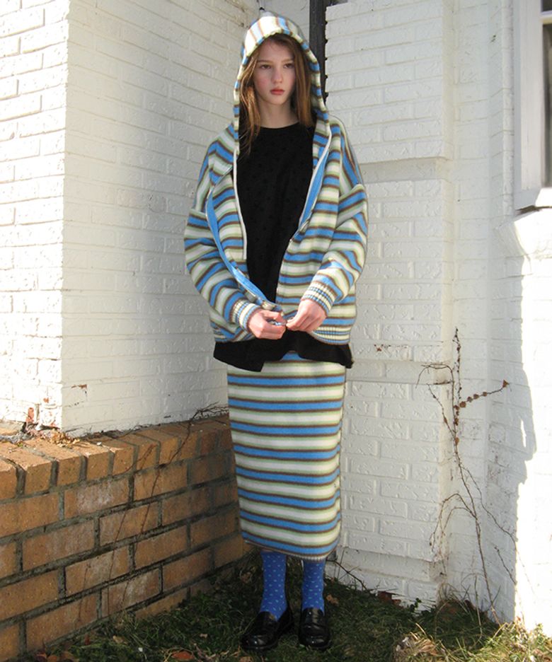 MULTI CANDY KNIT HOODIE ZIP UP BLUE STRIPE