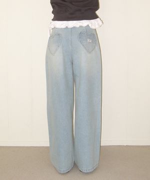 BACK HEART STITCH POCKET DENIM PANTS LIGHT BLUE