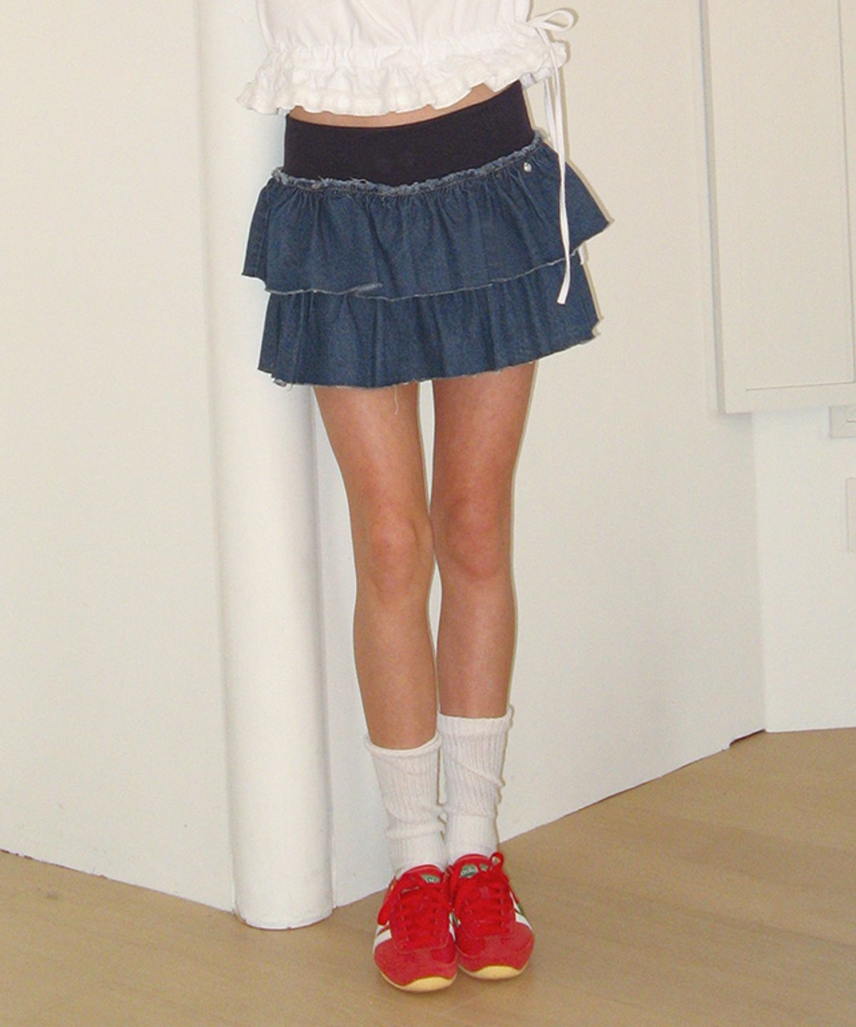 론론(RONRON) CANCAN RUFFLE BANDING DENIM PANTSKIRT BLUE