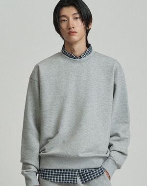 베이직 세미 오버핏 코튼 맨투맨 스웨트 셔츠 [멜란지그레이]