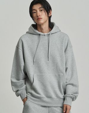 베이직 세미 오버핏 코튼 스웨트 후드 티셔츠 [멜란지그레이]