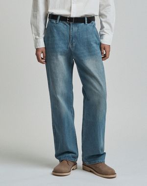 릴렉스 세미 와이드 데님 팬츠 [블루]