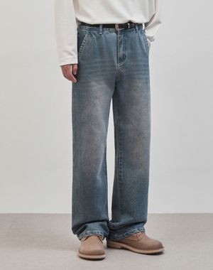 릴렉스 세미 와이드 데님 팬츠 [빈티지블루]