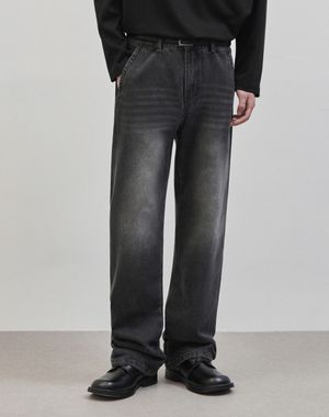 릴렉스 세미 와이드 데님 팬츠 [블랙]