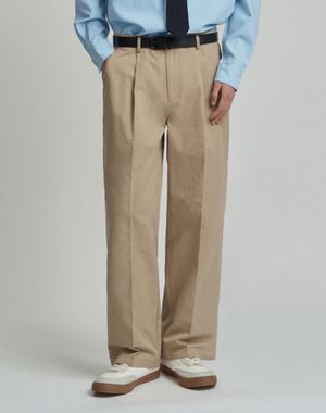 세미 와이드 원턱 코튼 팬츠 [베이지]