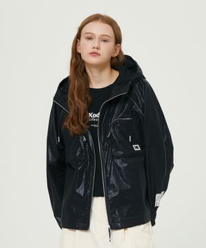 메일러 포켓 유광 후드 자켓 우먼 BLACK