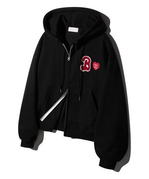 Heart B 크롭 후드 집업 BK7980_블랙