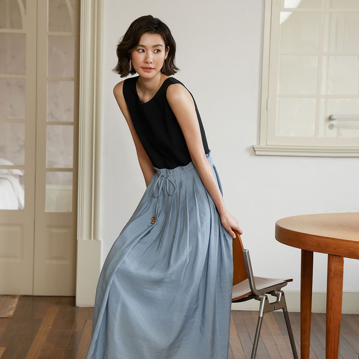 랭썬(LANGSON) LS_Splicing tencel dress