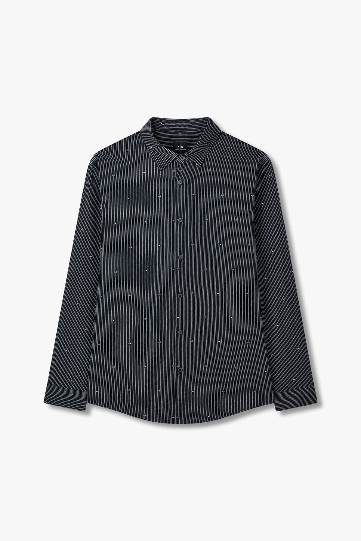 아르마니 익스체인지(ARMANI EXCHANGE) 남성 스트라이프 로고 패턴 셔츠_다크 네이비 A415120015