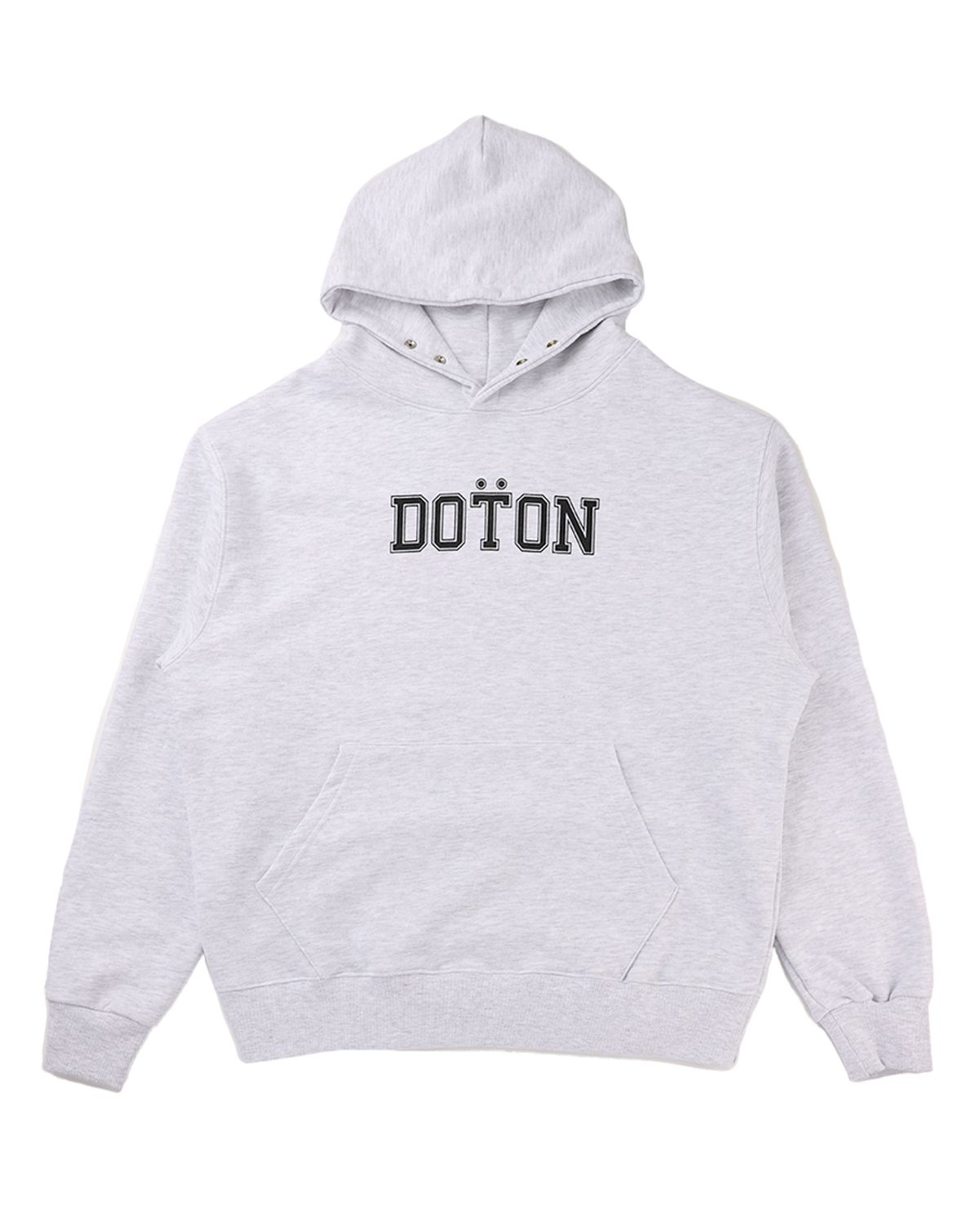 도톤(DOTON) 심플 로고 프린트 스냅 후드티(화이트 멜란지)