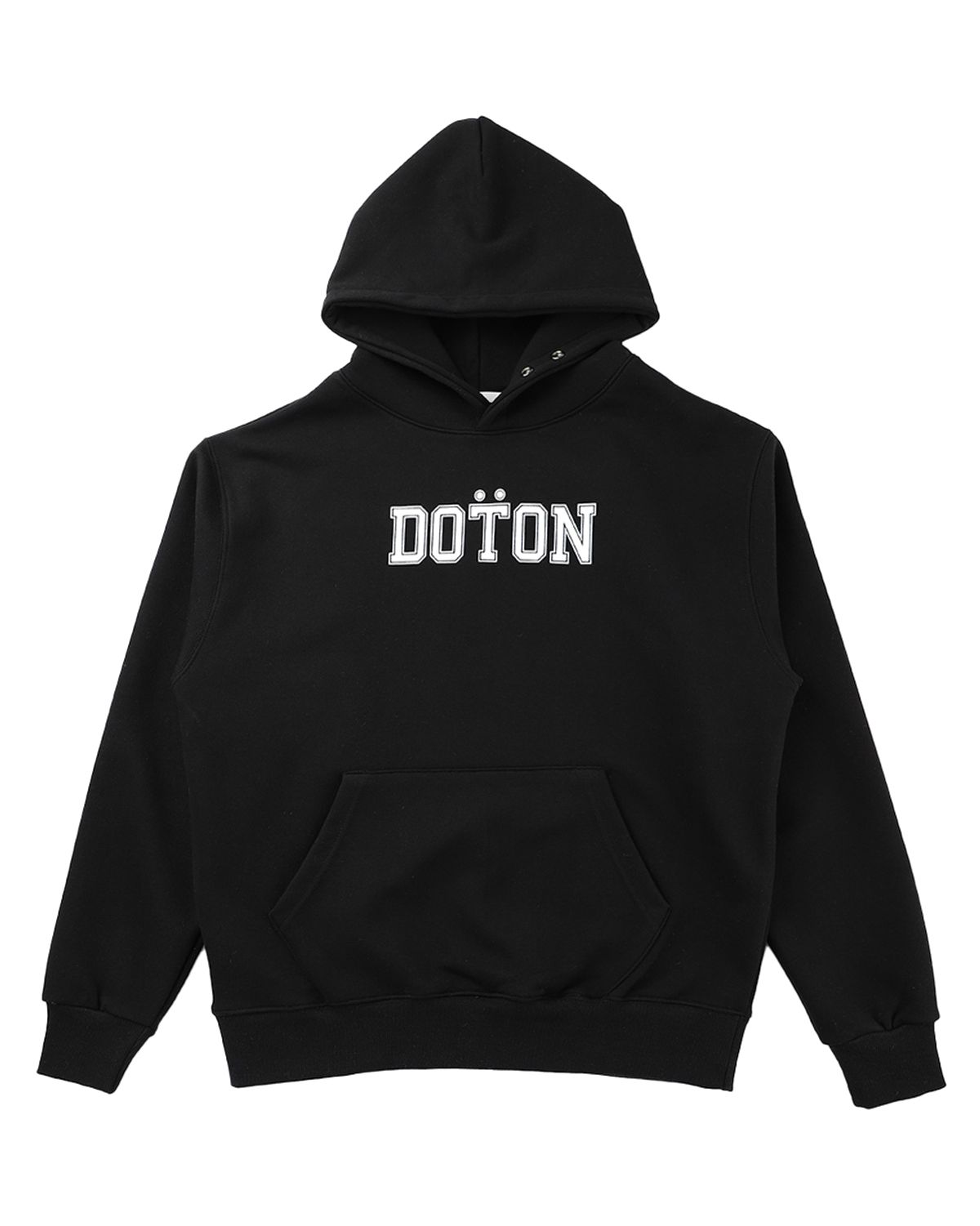 도톤(DOTON) 심플 로고 프린트 스냅 후드티(블랙)