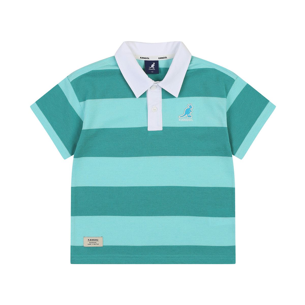 캉골키즈(KANGOL KIDS) 로고 포인트 스트라이프 카라 티셔츠 RB 0002 그린