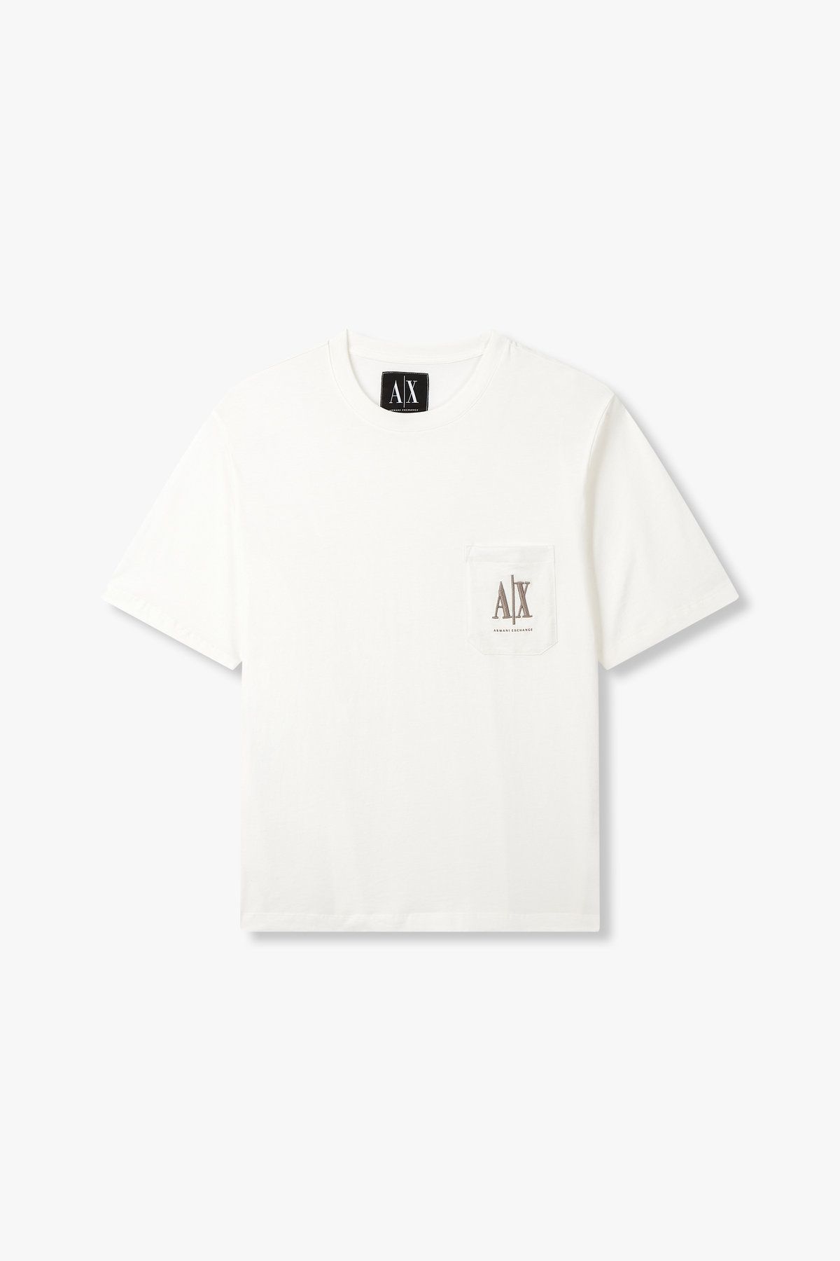 아르마니 익스체인지(ARMANI EXCHANGE) 남성 자수 로고 패치 포켓 티셔츠_오프 화이트 A415130104