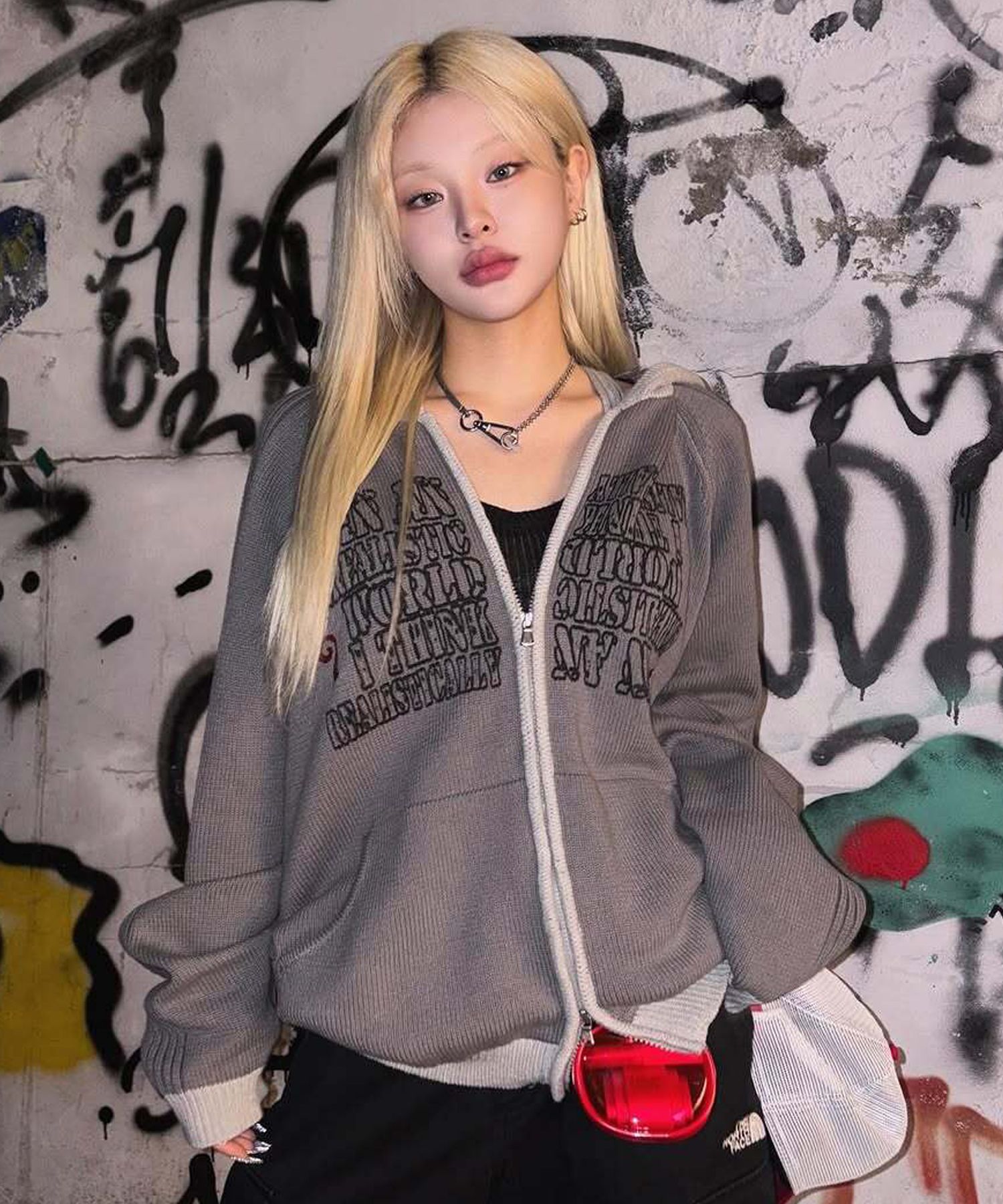 MUSINSA公式 | XTONZ XTK130 Chris Oversized Knit Hoodie (GRAY)