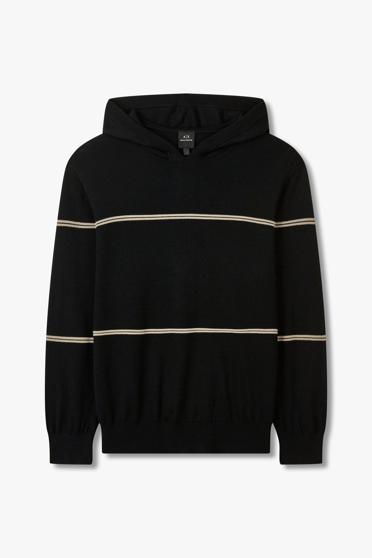 아르마니 익스체인지(ARMANI EXCHANGE) 남성 배색 라인 후디드 니트_다크 네이비 A415132010