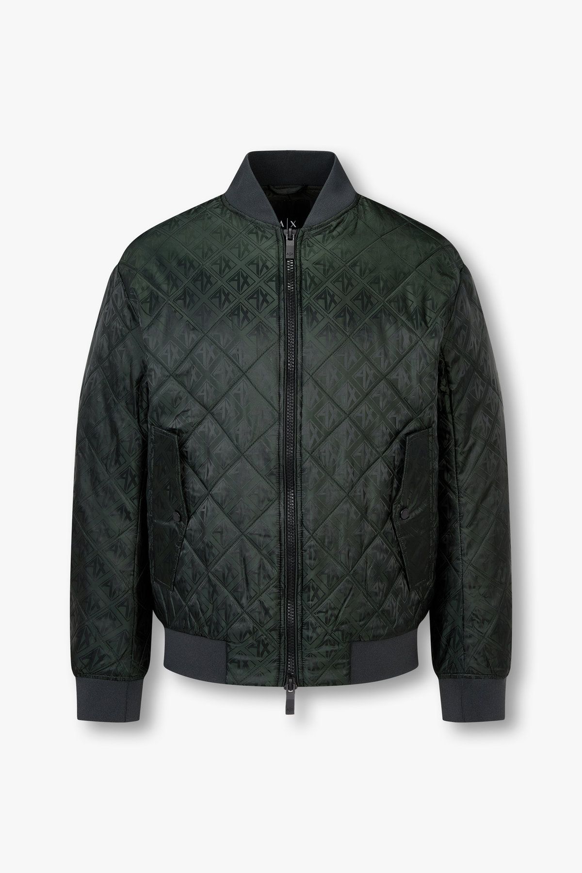 아르마니 익스체인지(ARMANI EXCHANGE) 남성 톤온톤 로고 패턴 퀼팅 자켓_다크 그린 A415110001