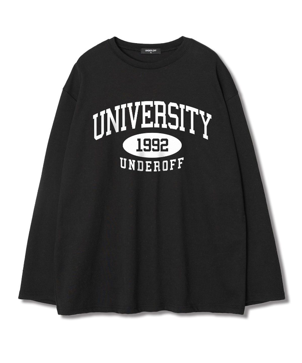 언더오프(UNDEROFF) 레이어드 크루넥 롱슬리브 유니버시티 티셔츠 블랙