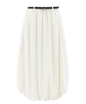 벨트SET 에어 체크 퍼프 벌룬 플레어 미니 스커트_크림