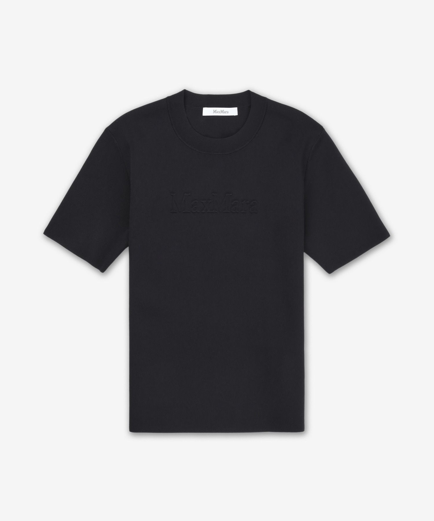 ★Max Mara★ SEGALE Logo Embossed Short Sleeve T-Shirt Blue Satin and jersey T-shirt, navy | Weekend Max Mara