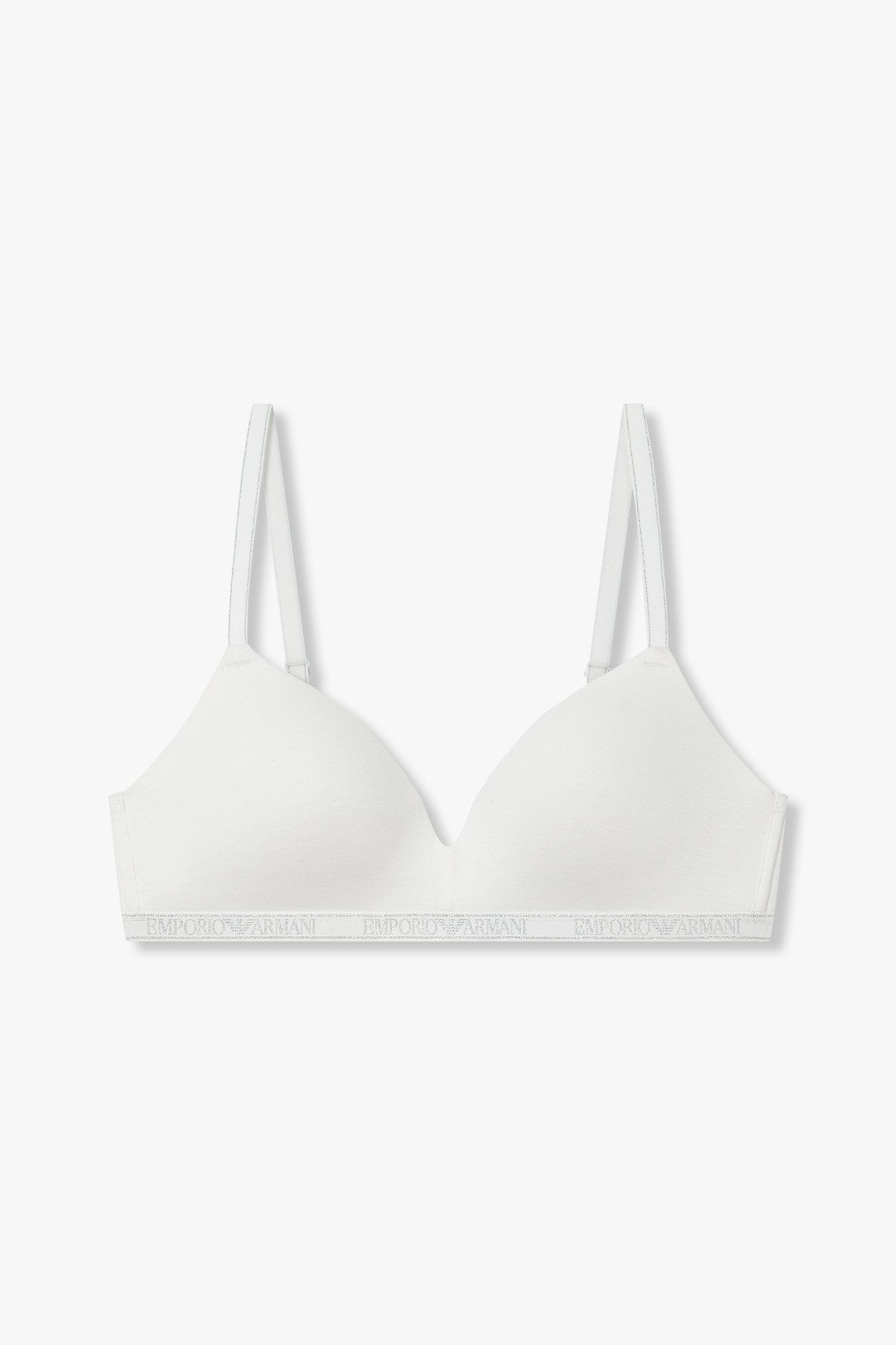 엠포리오 아르마니 언더웨어(EMPORIO ARMANI UNDERWEAR) 여성 메탈릭 로고 패디드 트라이앵글 브라_화이트 0825181534