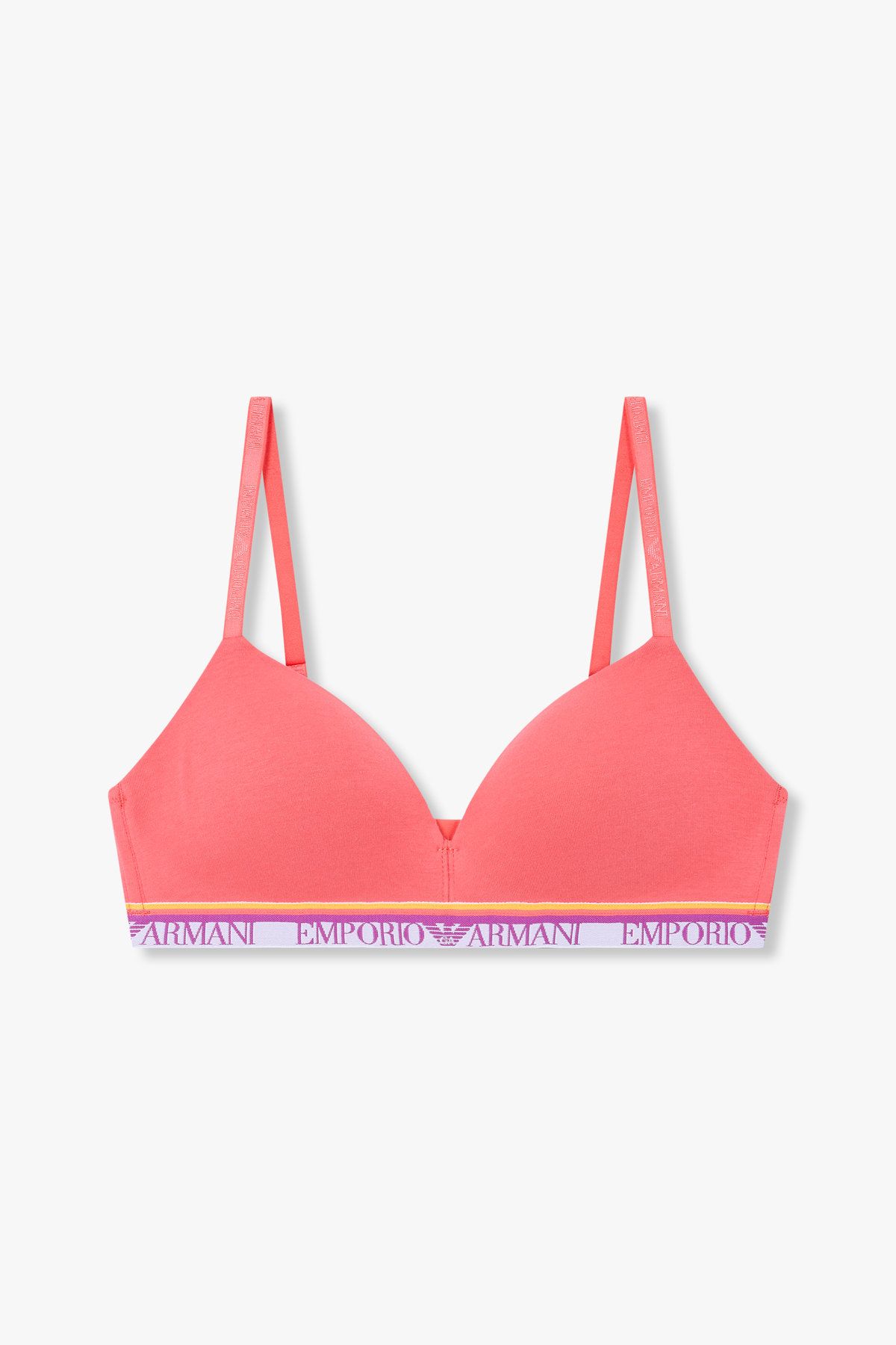 엠포리오 아르마니 언더웨어(EMPORIO ARMANI UNDERWEAR) 여성 스트라이프 밴딩 패디드 트라이앵글 브라_코랄 핑크 0825181523