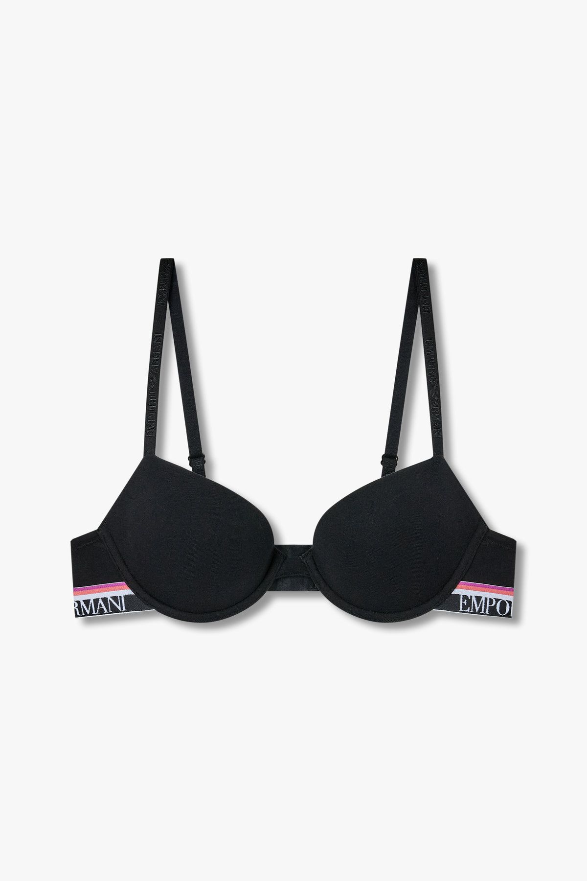 엠포리오 아르마니 언더웨어(EMPORIO ARMANI UNDERWEAR) 여성 스트라이프 로고 밴딩 푸쉬업 브라_블랙 0825185525