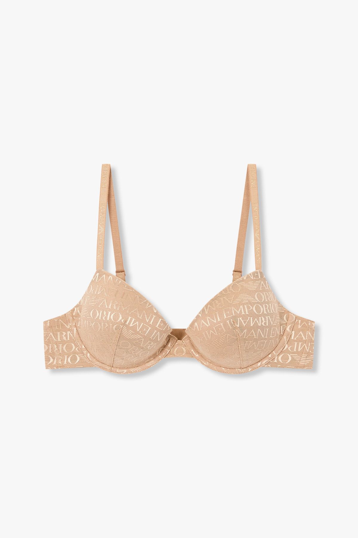 엠포리오 아르마니 언더웨어(EMPORIO ARMANI UNDERWEAR) 여성 로고 메쉬 리무버블 패드 푸쉬업 브라_브라운 0825185501