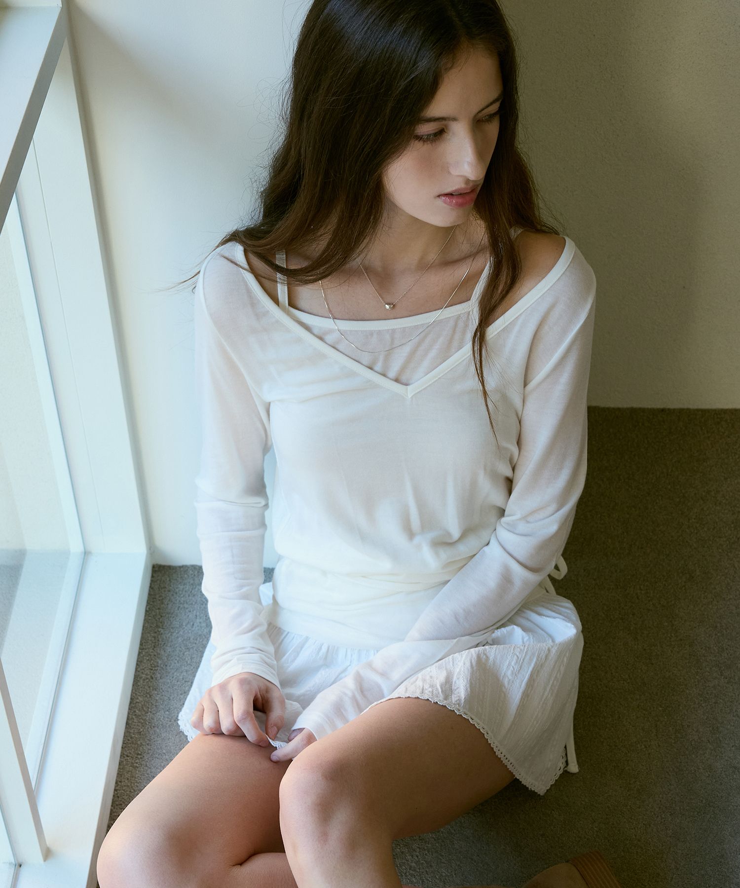 LETTER FROM MOON ♥ Eve Layered V-Neck Top MUSINSA | LETTER FROM MOON Eve Layered V-Neck Top (Cream)