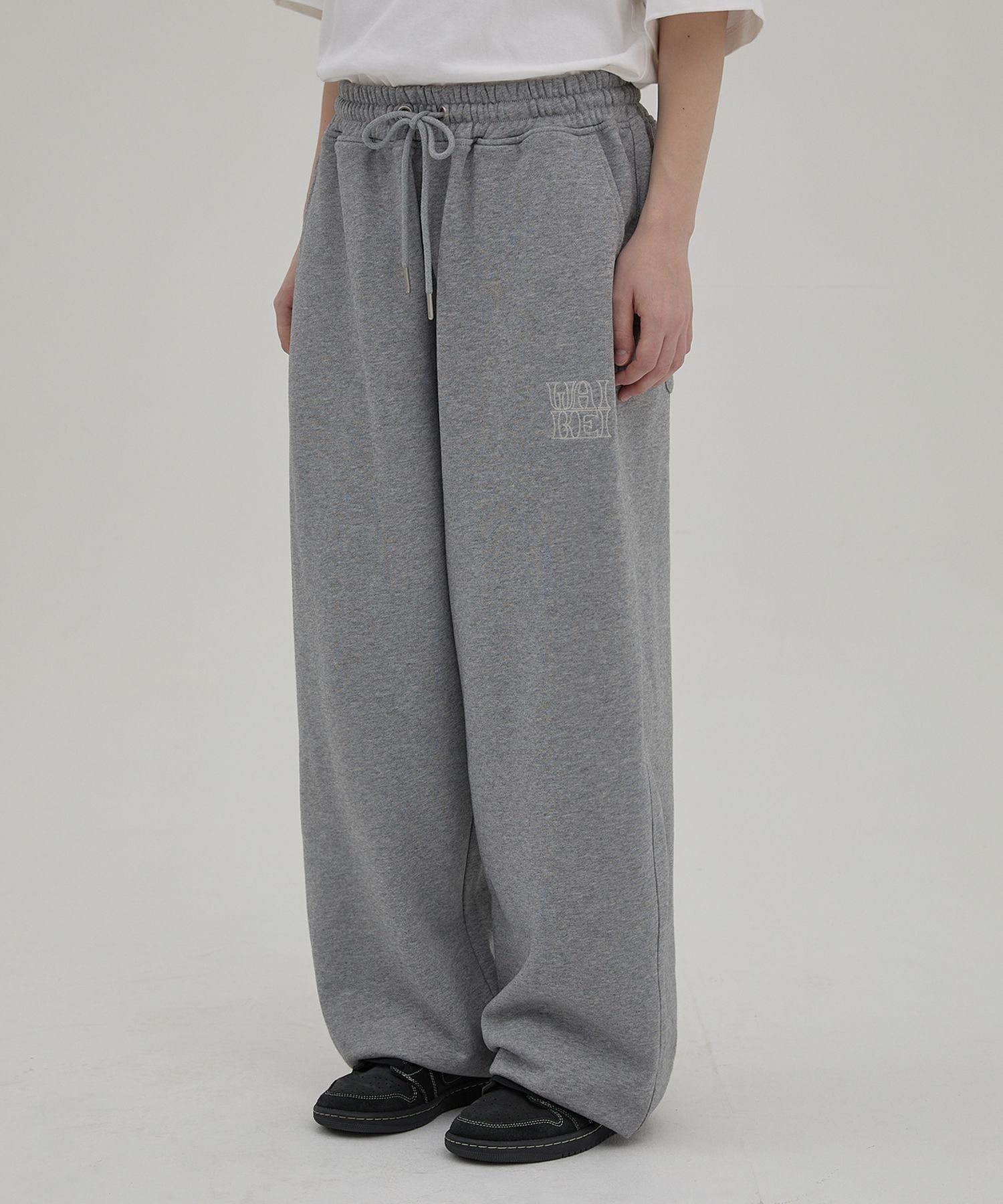 ★Wai Kei★ Logo embroidered sweatpants melange white YKBE01 MUSINSA | WAI KEI Logo embroidered sweatpants grey
